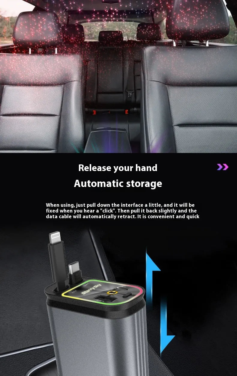 Cargador de Teléfono Móvil para Coche Cuatro en Uno Multifunción con Doble Línea Telescópica